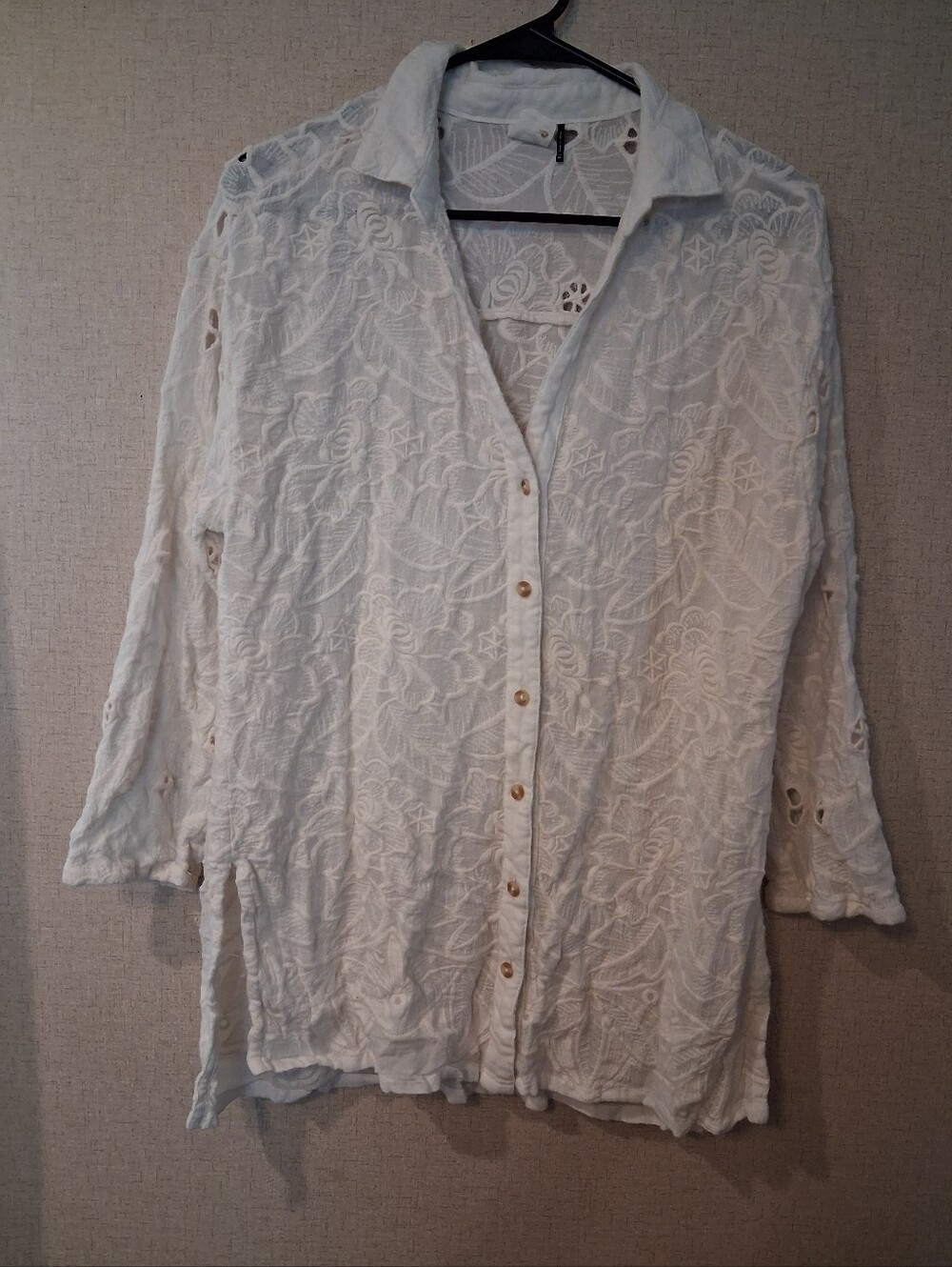 Akemi + Kin Women's White Embroidered Button-Down Shirt - Lightweight Layering